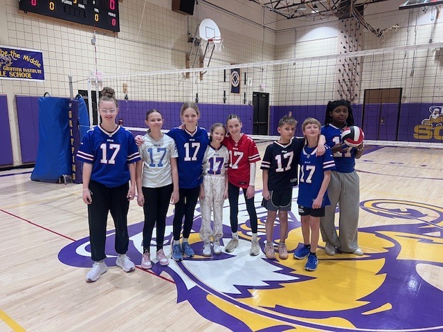 the 6th grade team dressed in a Bills theme