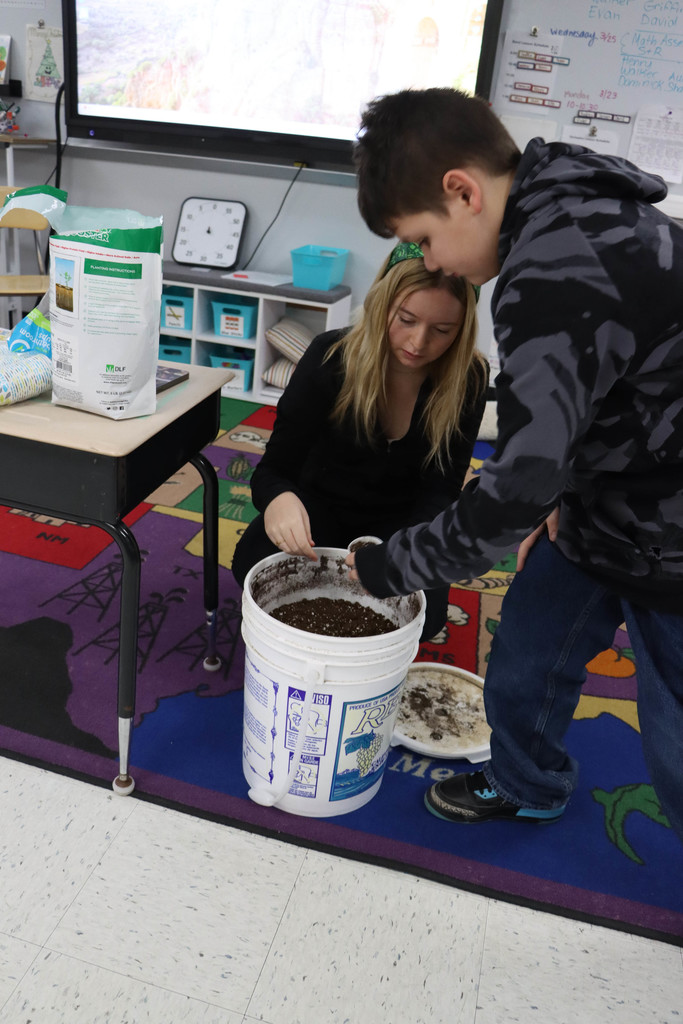 getting dirt from a bucket. 