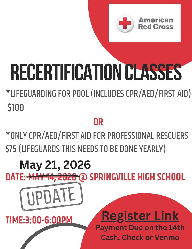 Lifeguard Recertification Course rescheduled for May 21.
