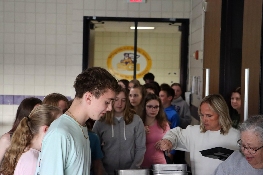 Students in line for breakfast. 