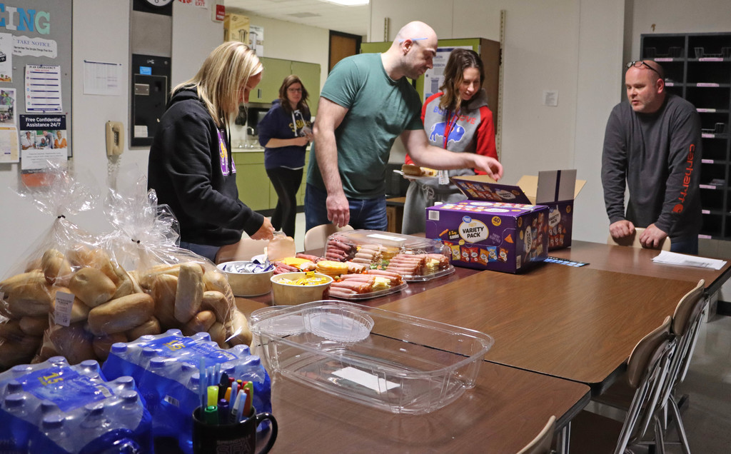 Teachers and staff enjoying lunch.