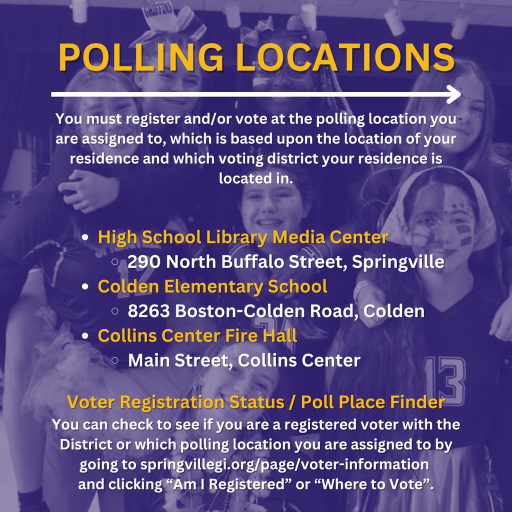Polling places SHS, CES and Collins Center Fire Hall