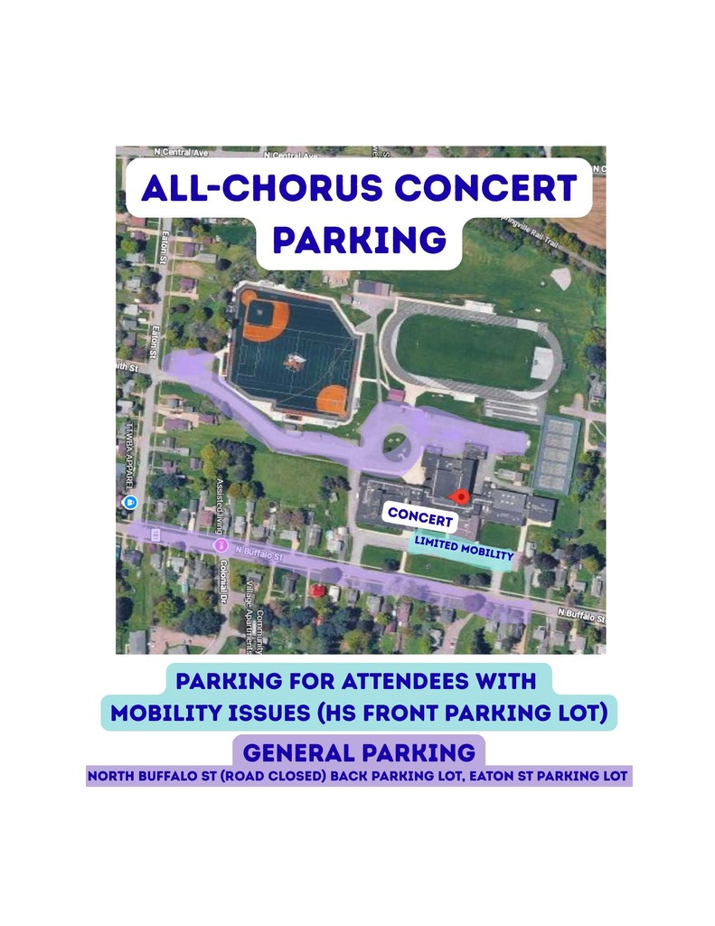 All-Chorus Parking - HS Front Lot for limited mobility. 