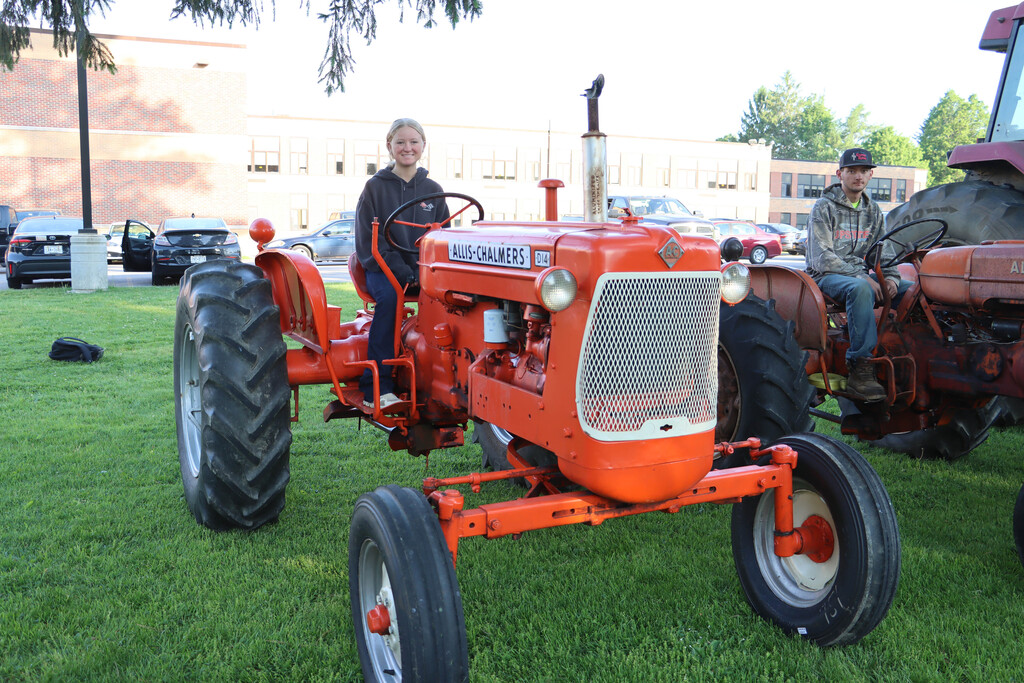 Students on tractors