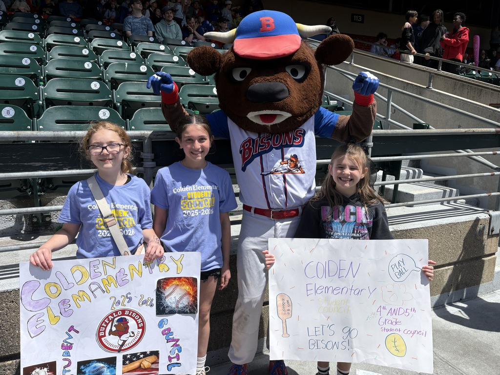 Colden students with the Bison mascot.