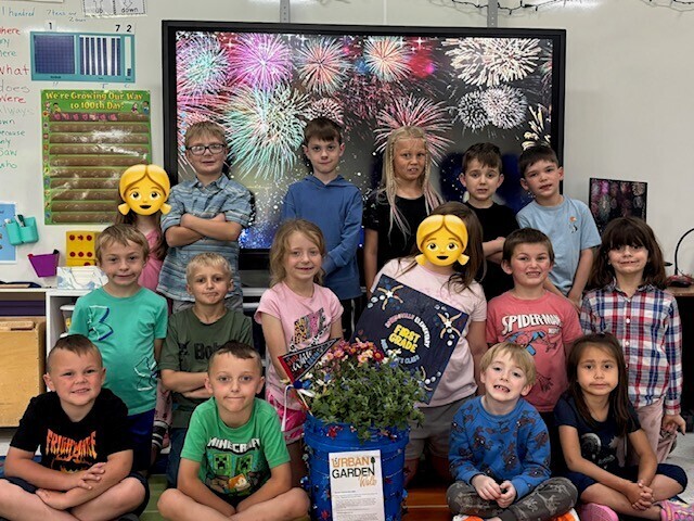Students with planter