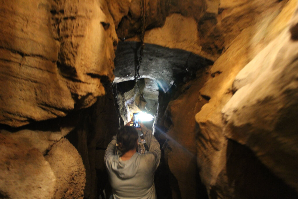 Exploring the cavern. 