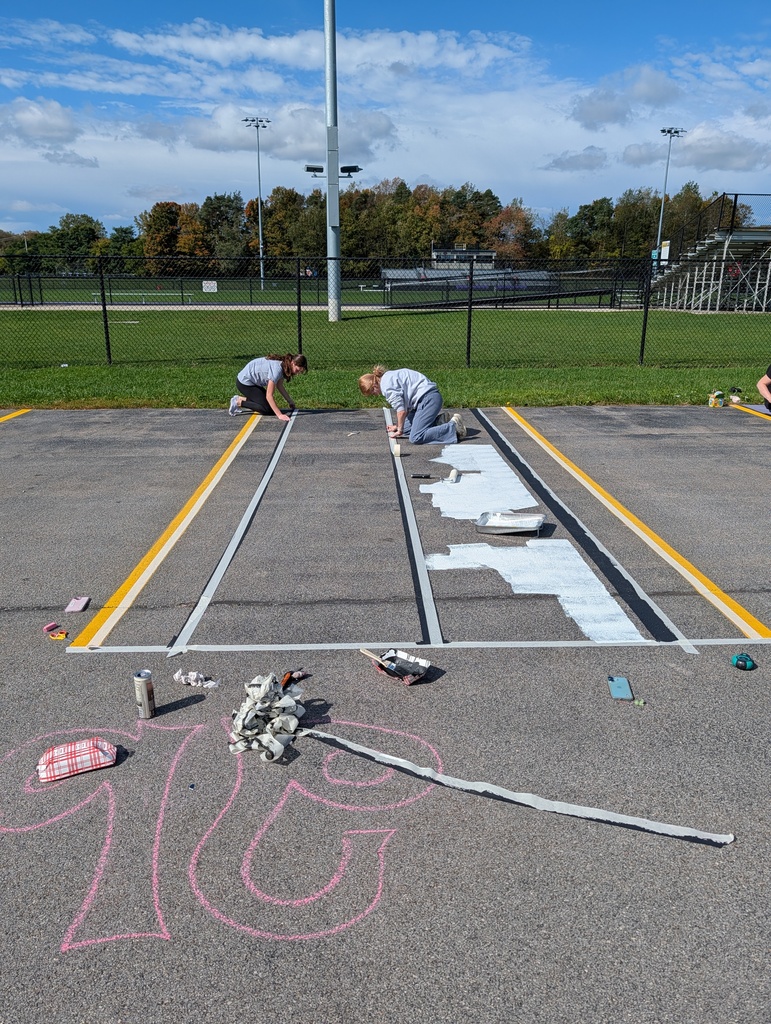 Students painting parking spots.