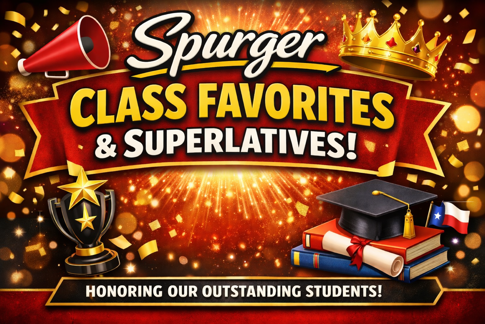 Class Favorites and Student Superlatives with flashy text, graduation cap and book pictures