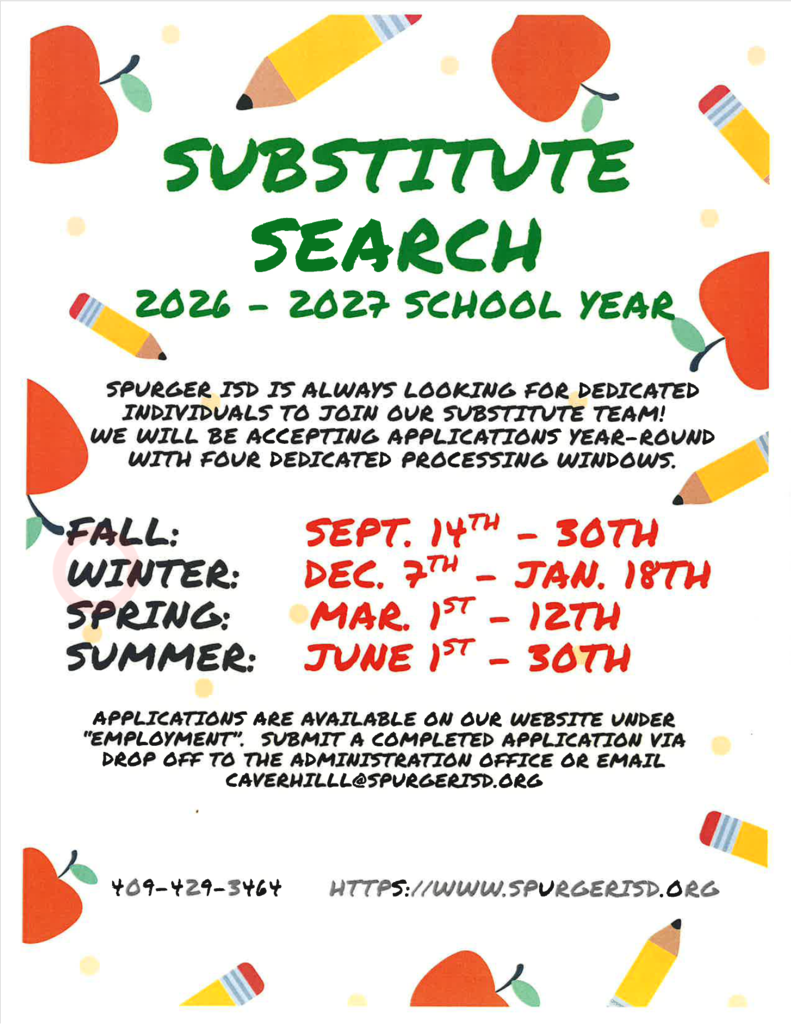 flyer for a class that will train substitute teachers with the dates for fall winter spring and summer