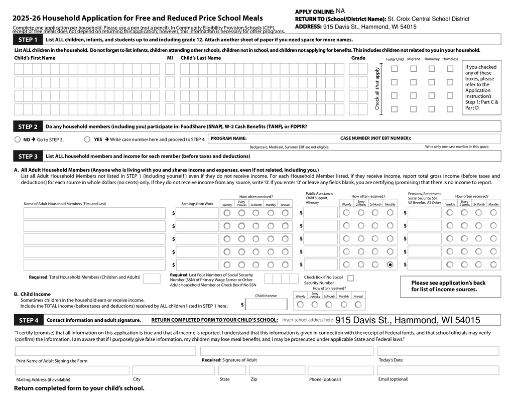 2025-26 Free & Reduced Lunch application is now available!
