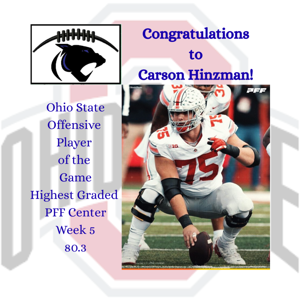 SCC Alumni Carson Hinzman - Ohio State Offensive Play of the Game & Highest Graded PFF Center for Week 5!