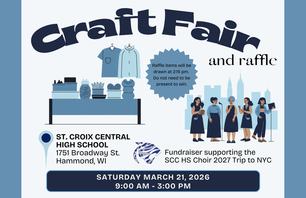 SCC High School is hosting a Craft Fair on Saturday, March 21st from 9:00 a.m. to 3:00 p.m.