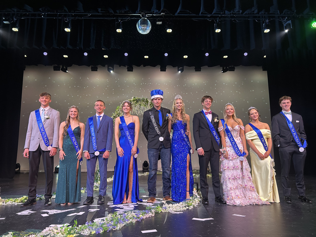 Congratulations to our Prom Court: King Jackson Juetten, Queen Kenzie Anderson,  Representatives:  Ava Kurhajec, Kiera Xiong, Phoenyx Trost, Cadence Trudell, Caleb Sanders, Jack Schauer, Everett Babler, Gabe Linder