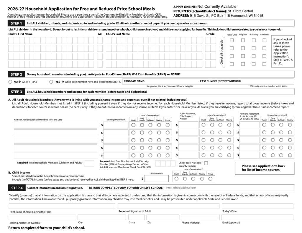 Picture of the 2026-27 Free & Reduced Application