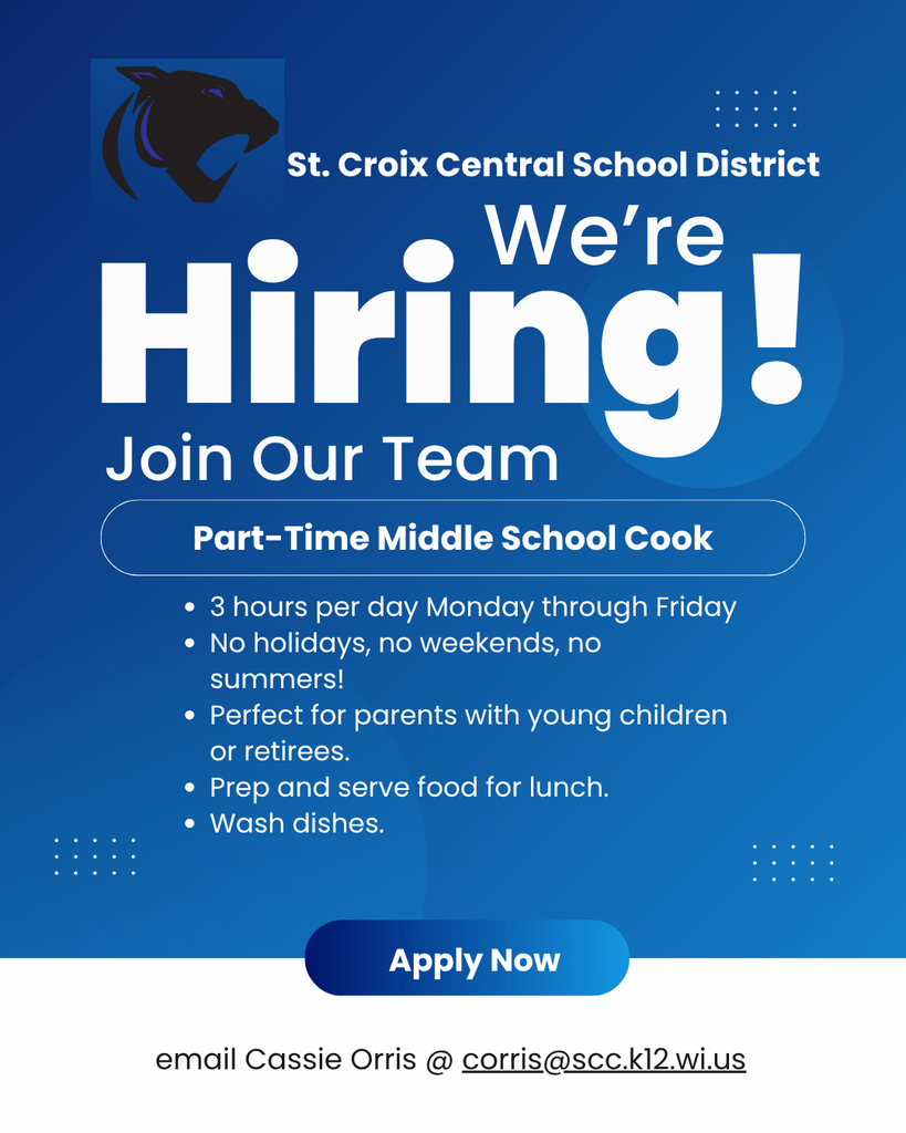 SCC is hiring a part-time cook at the middle school