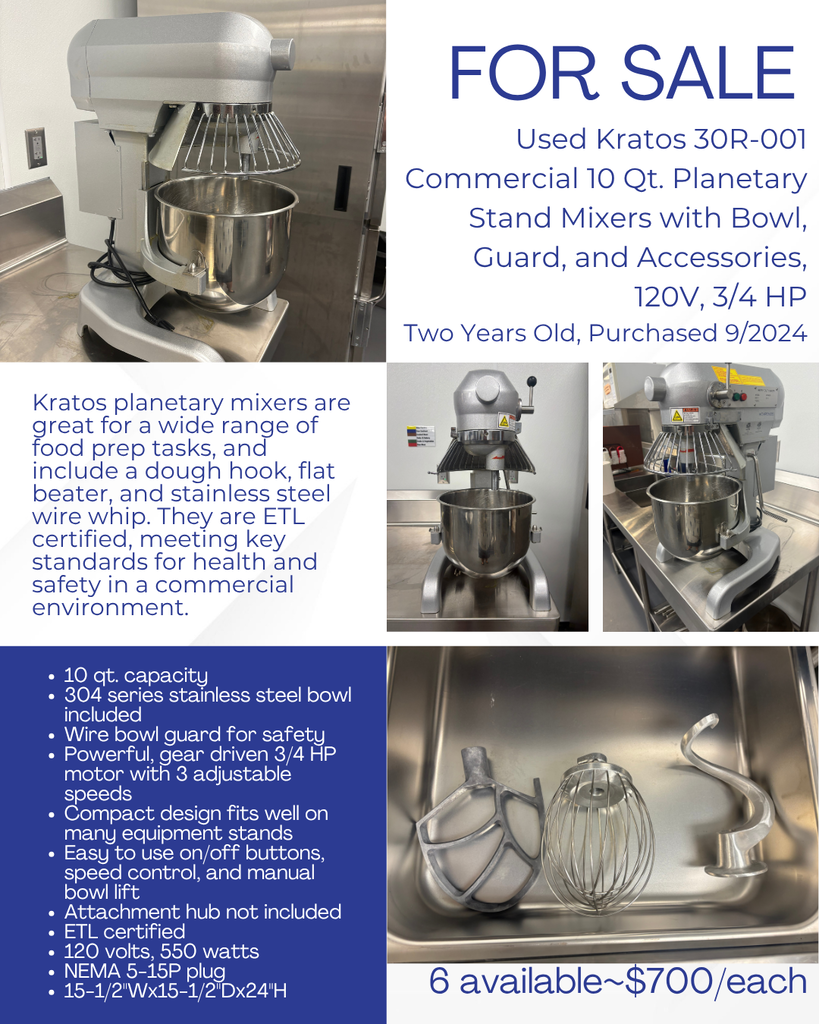 SCC is selling six Kratos Commercial Mixers