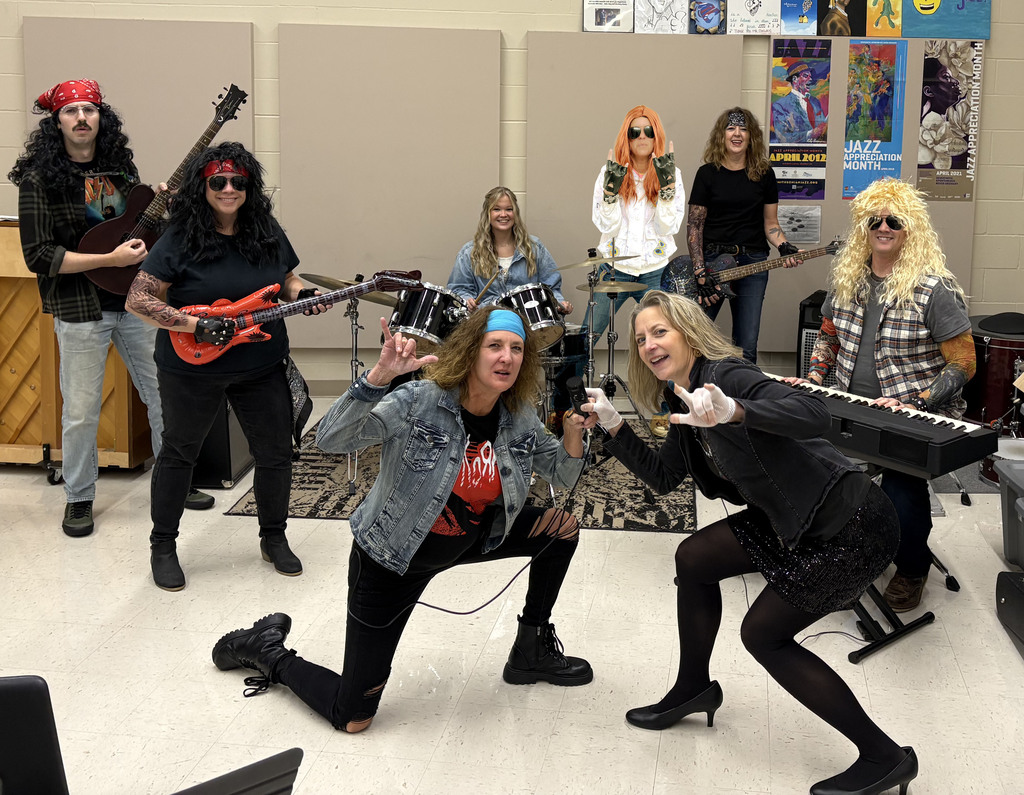 High School Teachers dressed like hair bands for Halloween