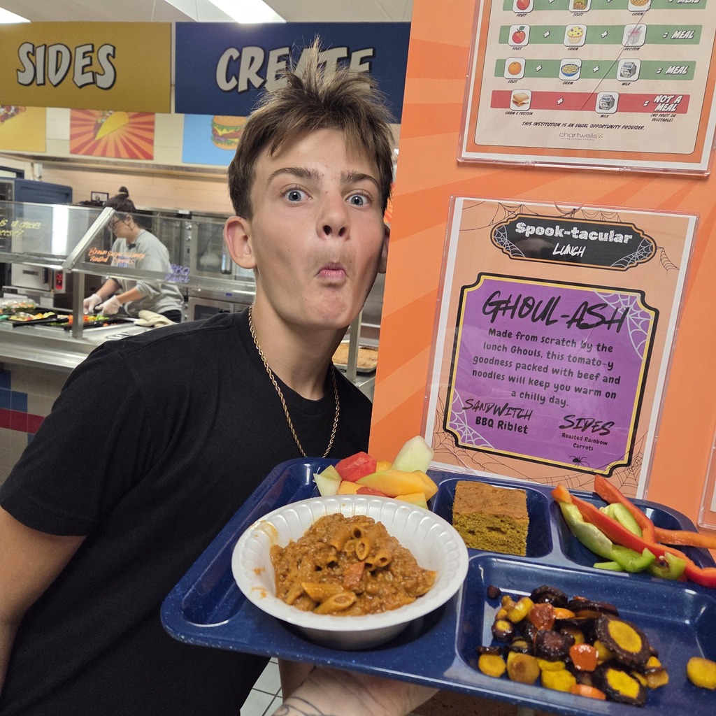 Student taking Ghoul-ash for lunch at Middle School