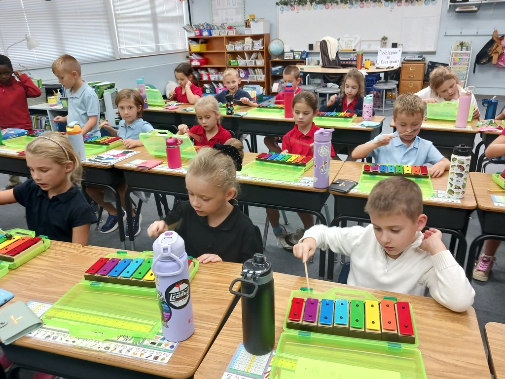 First grade students enjoy new Resonator Bells.