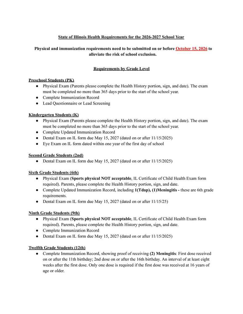 2026-2027 Health Requirements