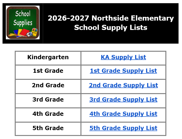 Northside Elementary Back To School Supply Lists