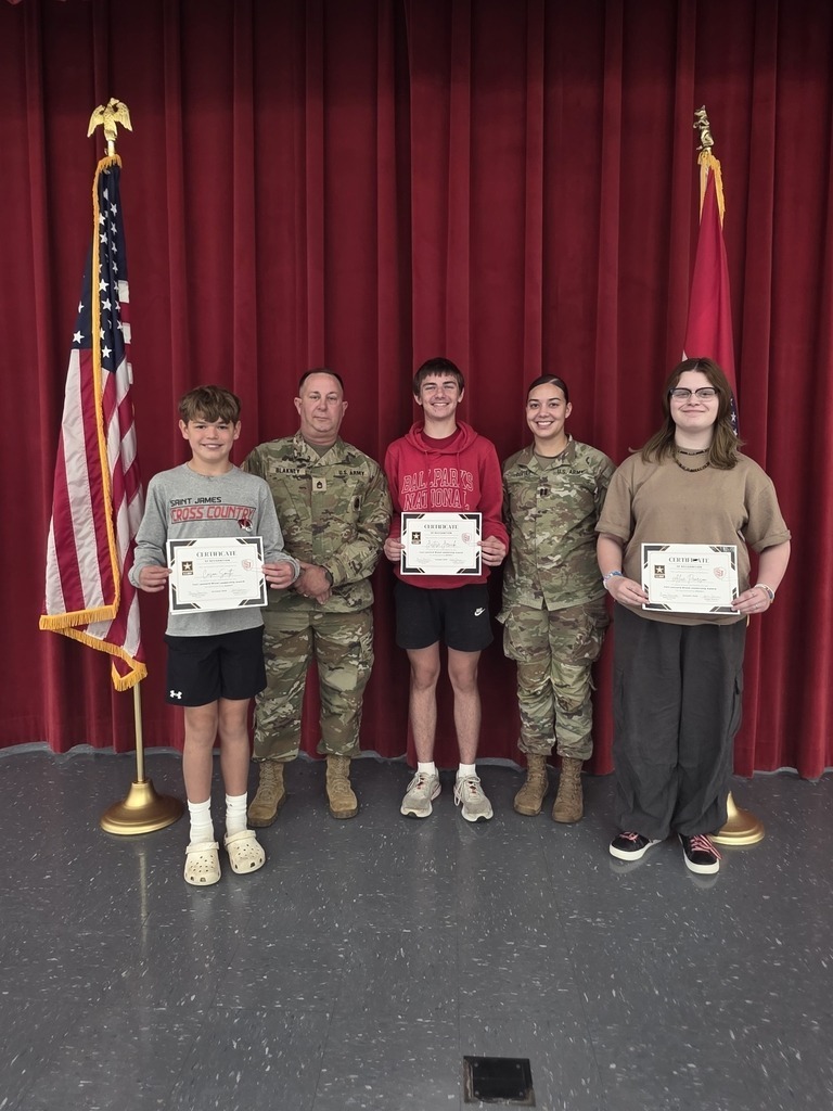Middle School Army Value winners pose with representatives from Fort Leonard Wood. 