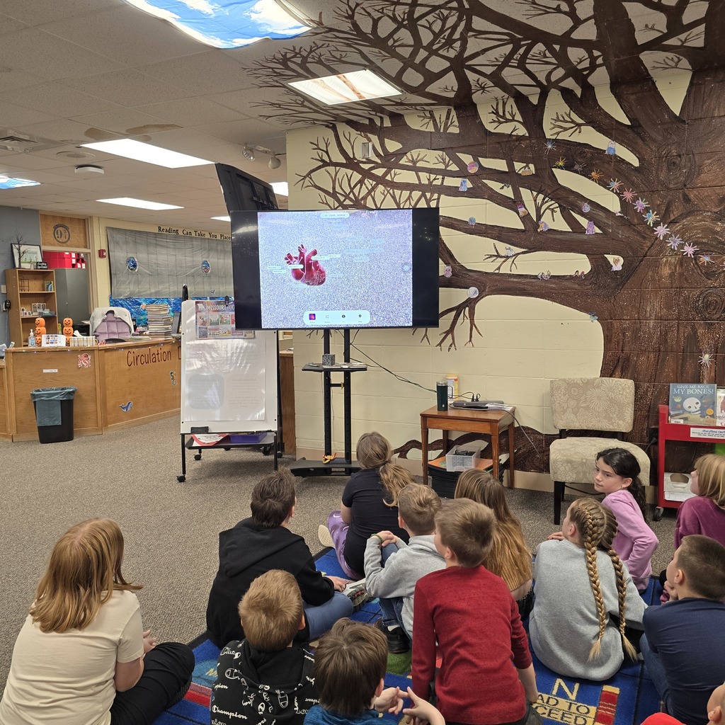 3rd grade students use Merge Cubes in the library to explore the human body for their science unit. 