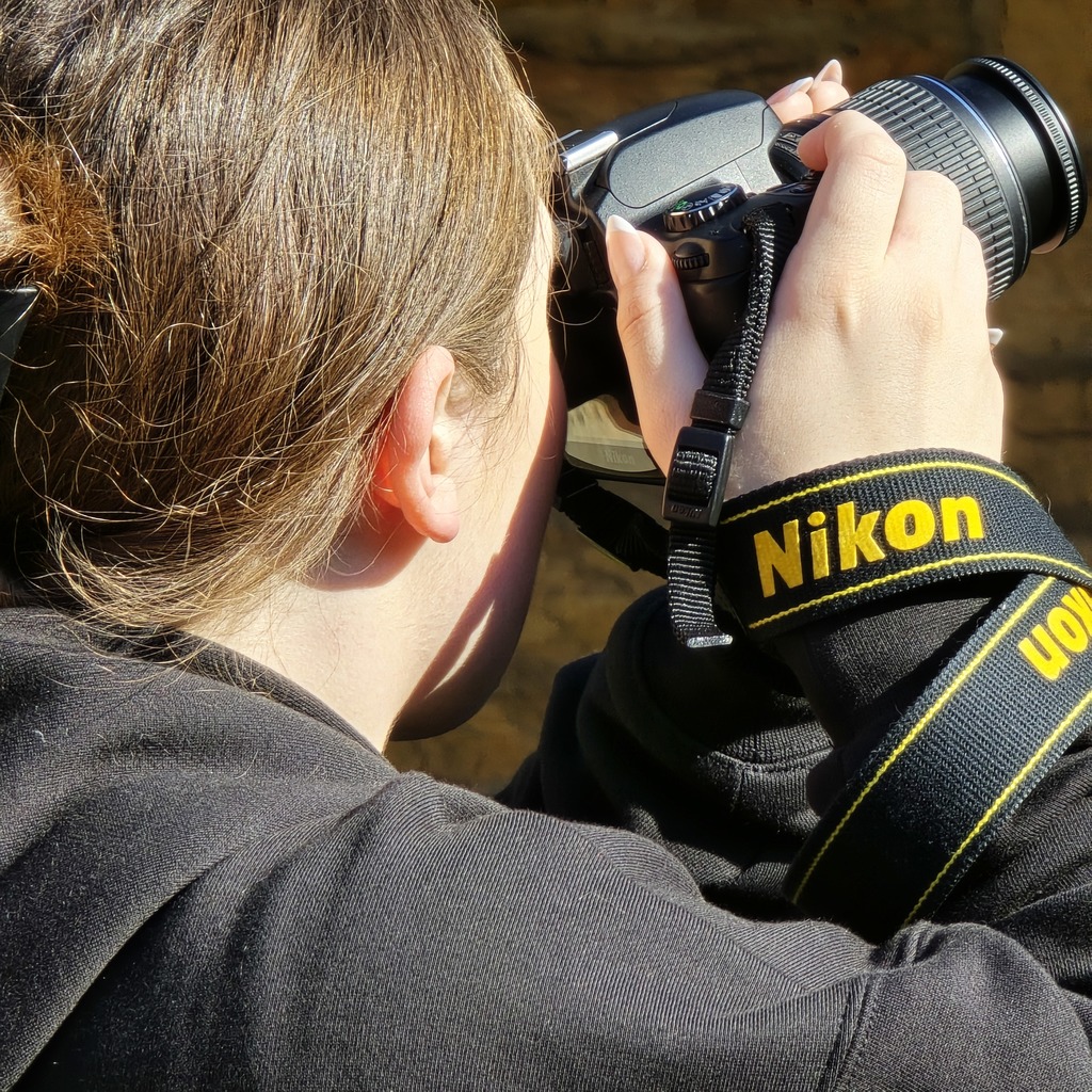 Photography students study architecture at Trinity Episcopal Church. 