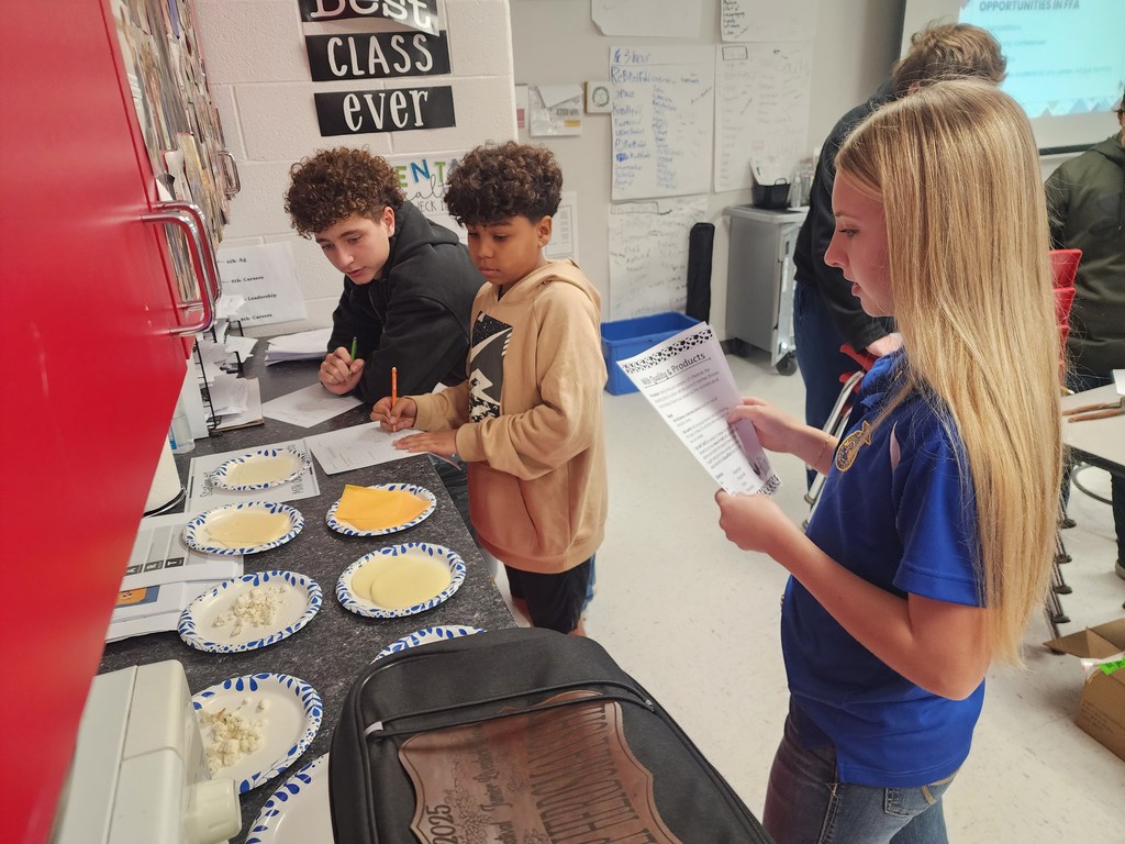 HS FFA visits middle school classes.