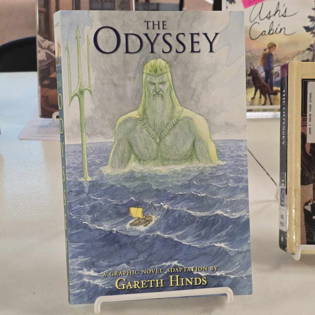 Mythology students learn about graphic novels in the high school library. 