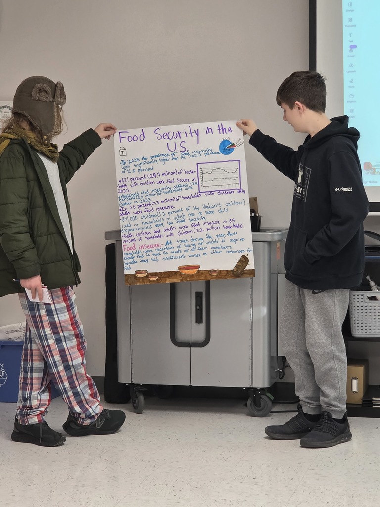 Agriculture students hold their presentation posters in front of the class.