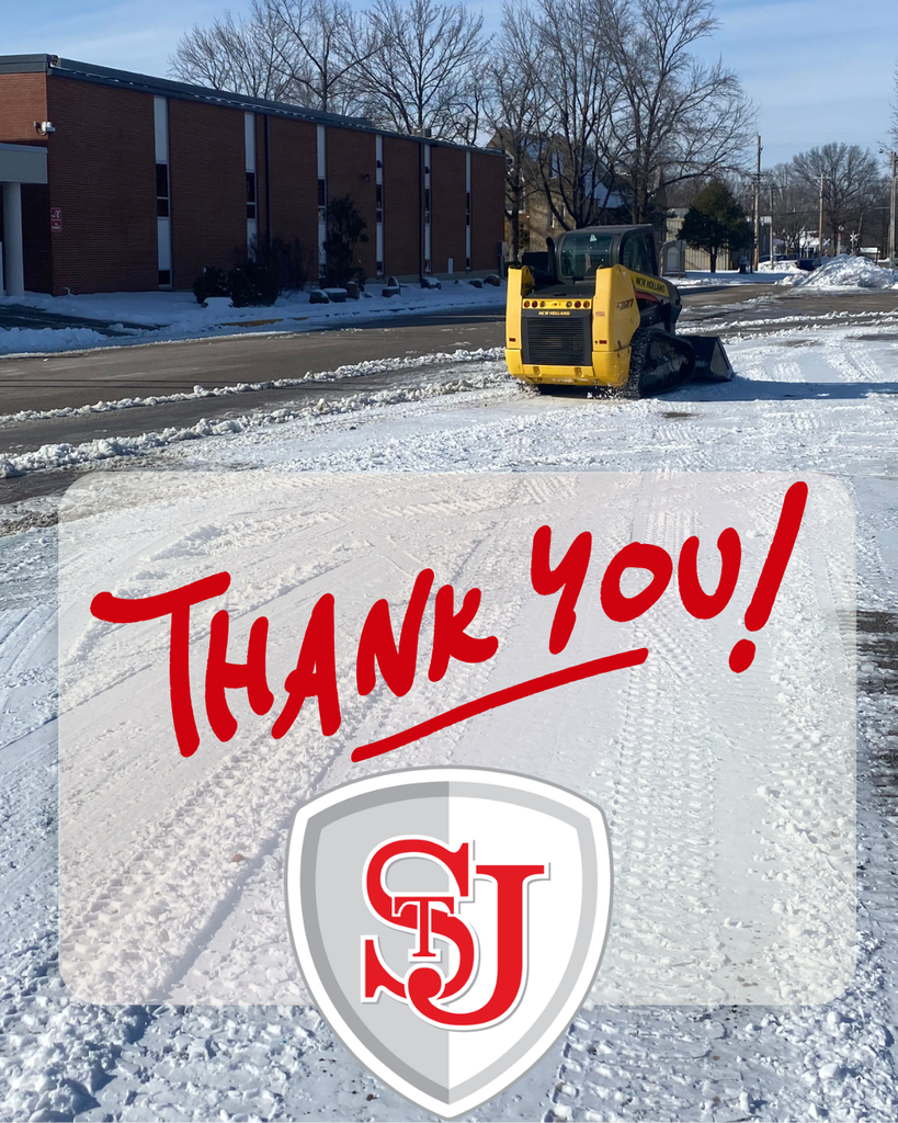 Thank you with St. James Shield with a photo of a skidsteer plowing the parking lot. 