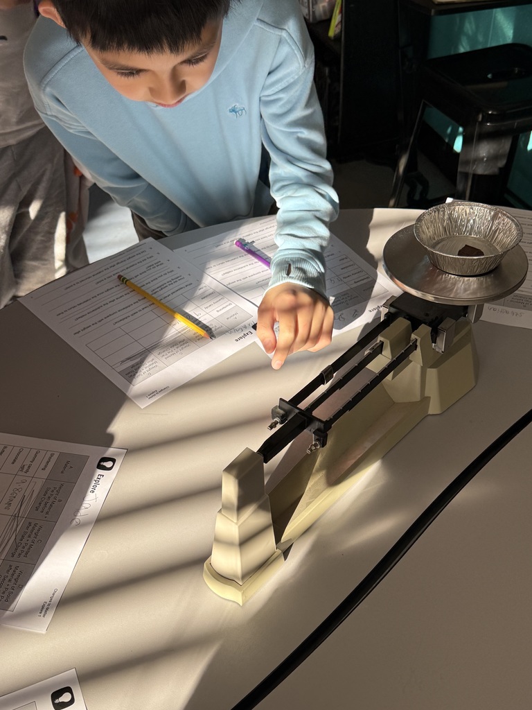 5th grade students test weight of materials in science.