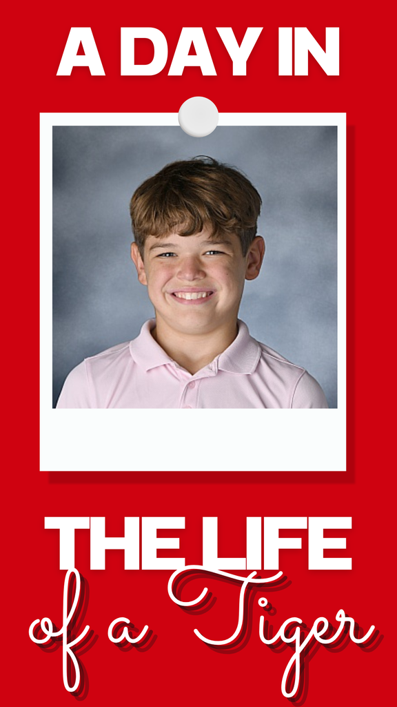 A smiling boy wearing a pink polo stands in front of a gray background. "A DAY IN THE LIFE OF A TIGER" is displayed in large letters.