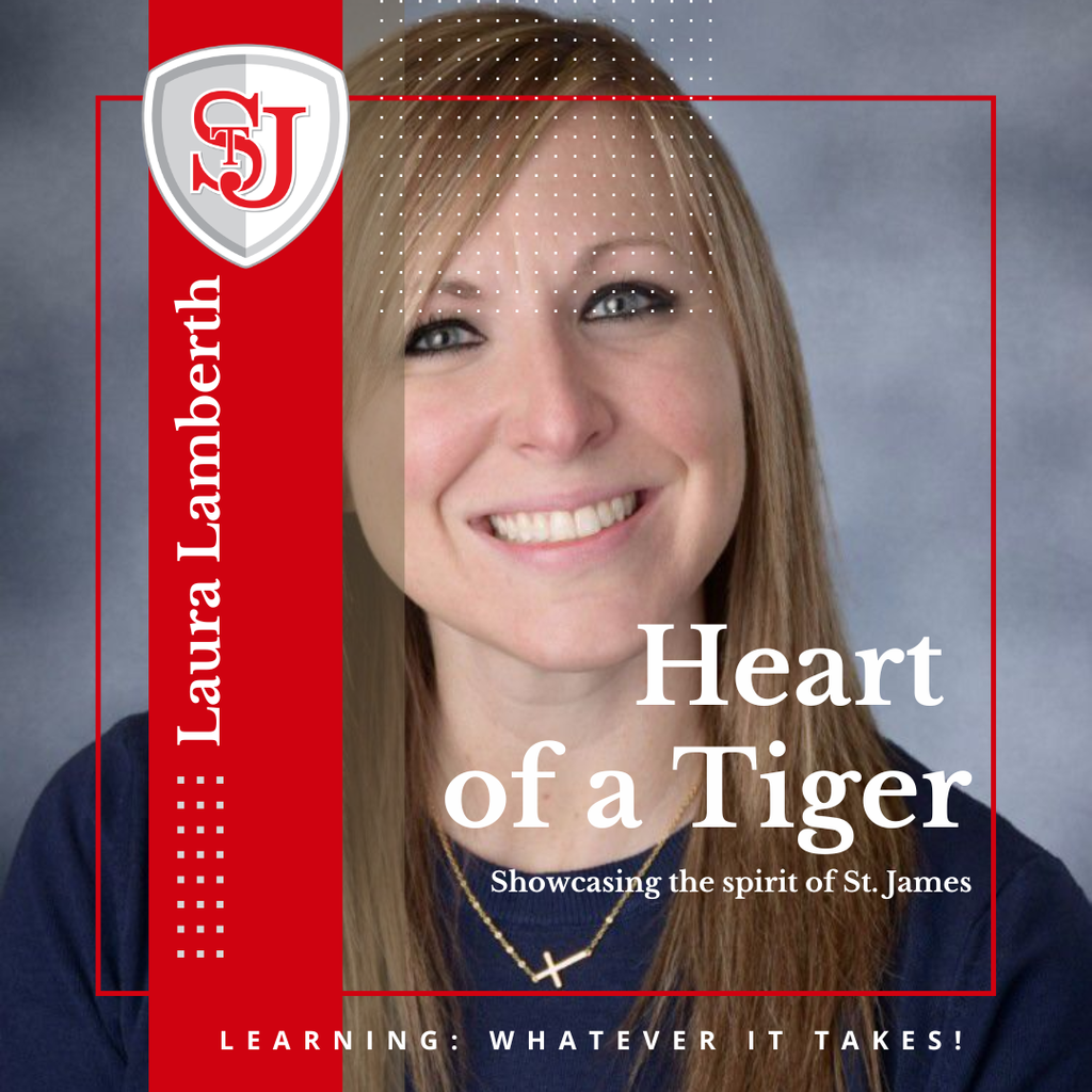 A smiling woman with long blonde hair, wearing a necklace. The text reads "Heart of a Tiger" with "Laura Lamberth" below.
