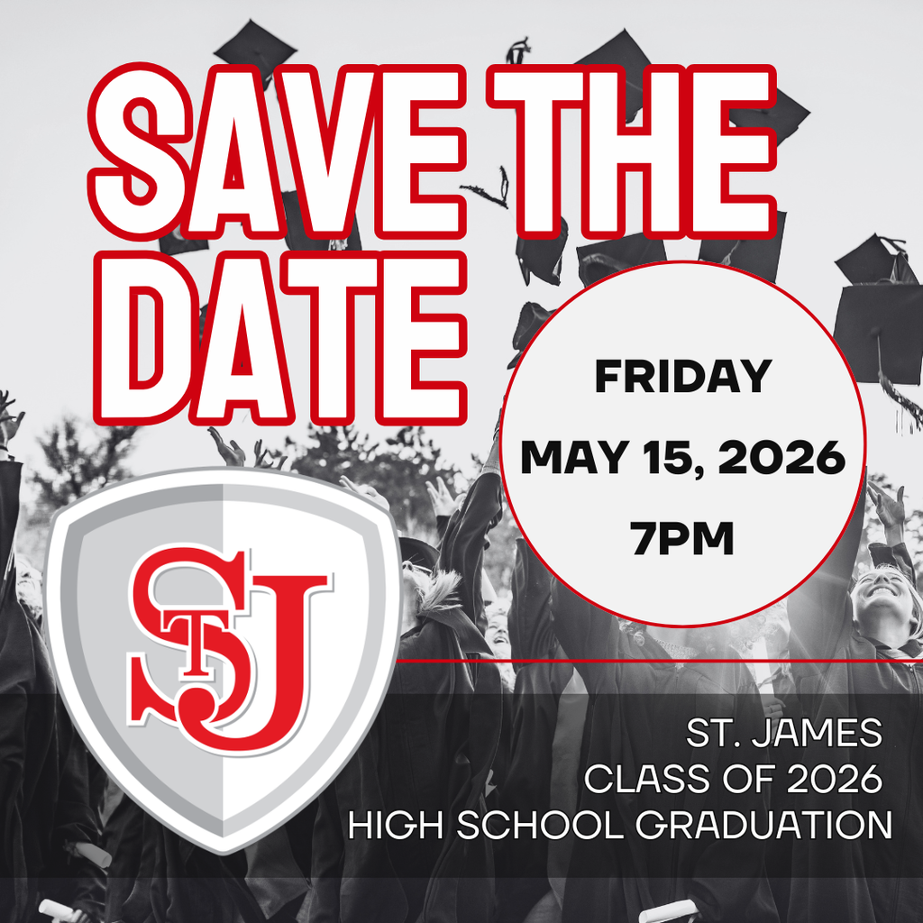 A black and white poster with the text "Save the Date" and an image of students wearing caps.