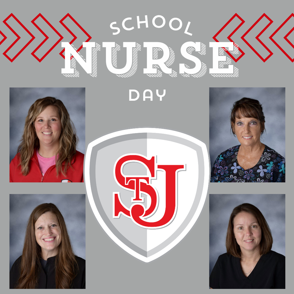 Four women in front of a shield logo with "SCHOOL NURSE DAY" and "SJ" in red and white.