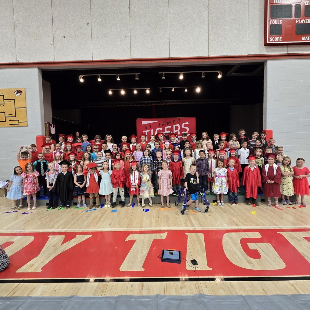 A group of students on a basketball court, wearing red and black, posing for a picture.