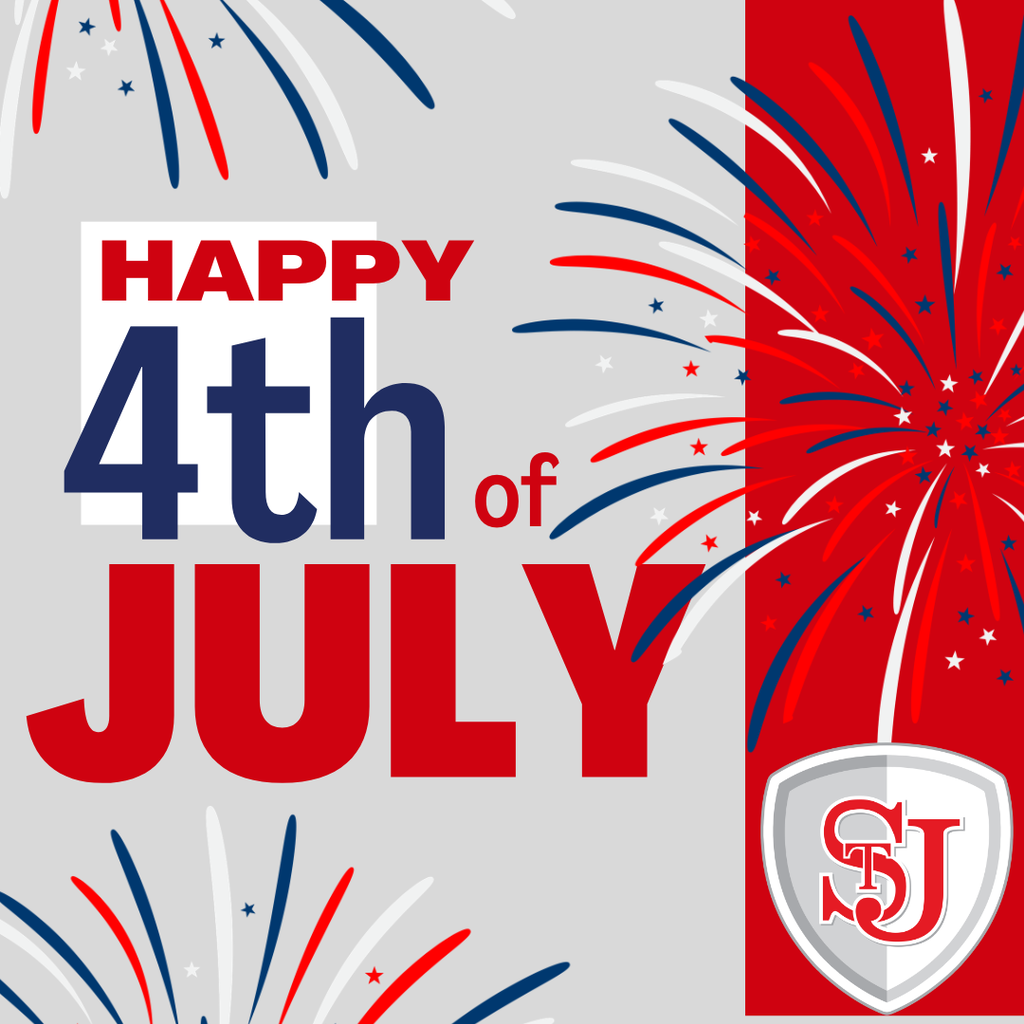 Fireworks burst in red, white, and blue over the words "Happy 4th of July". A logo appears at the bottom right.