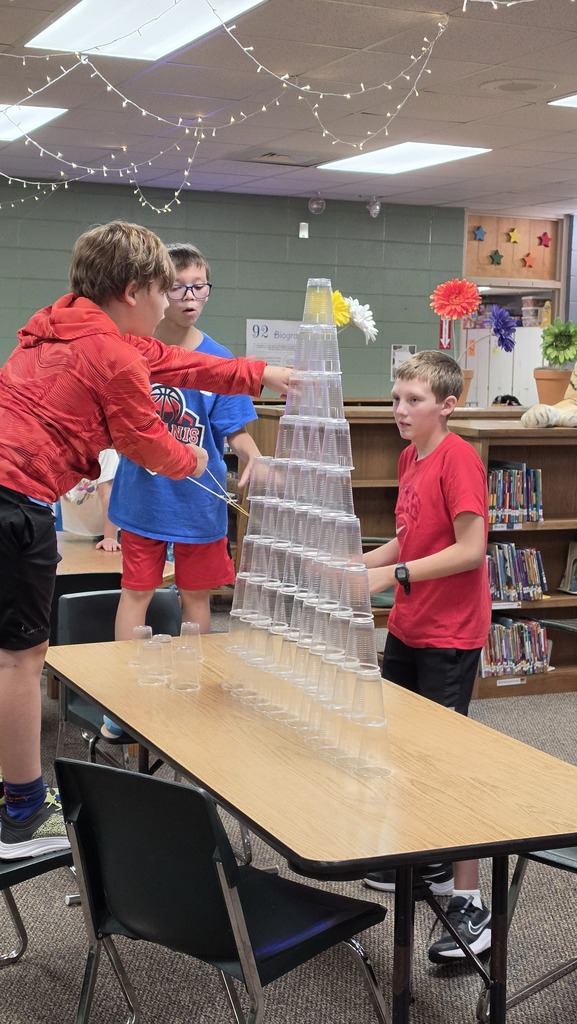 Elementary Beta students compete in a STEM challenge.
