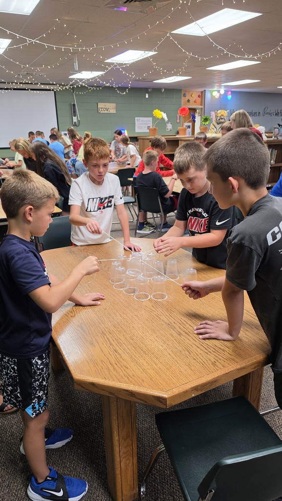 Elementary Beta students compete in a STEM challenge.
