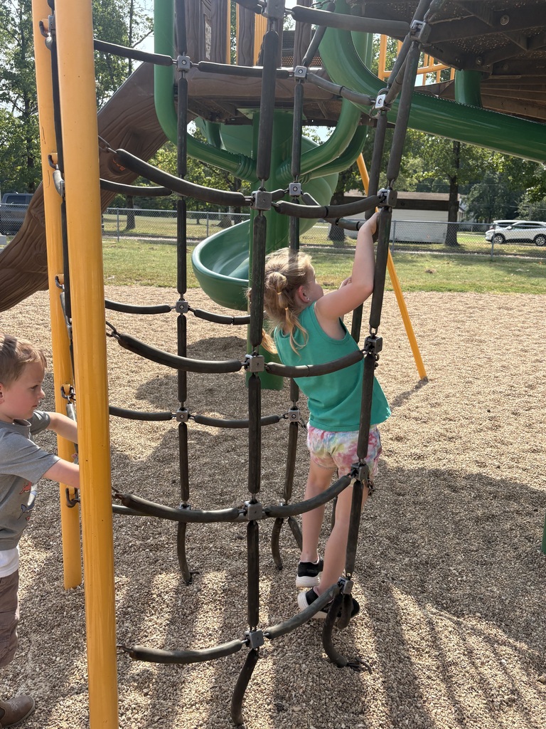 Kindergarten uses critical thinking on the playground for the Push and Pull unit.