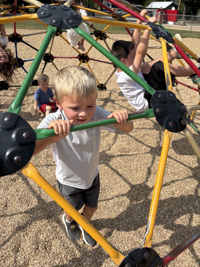 Kindergarten uses critical thinking on the playground for the Push and Pull unit.