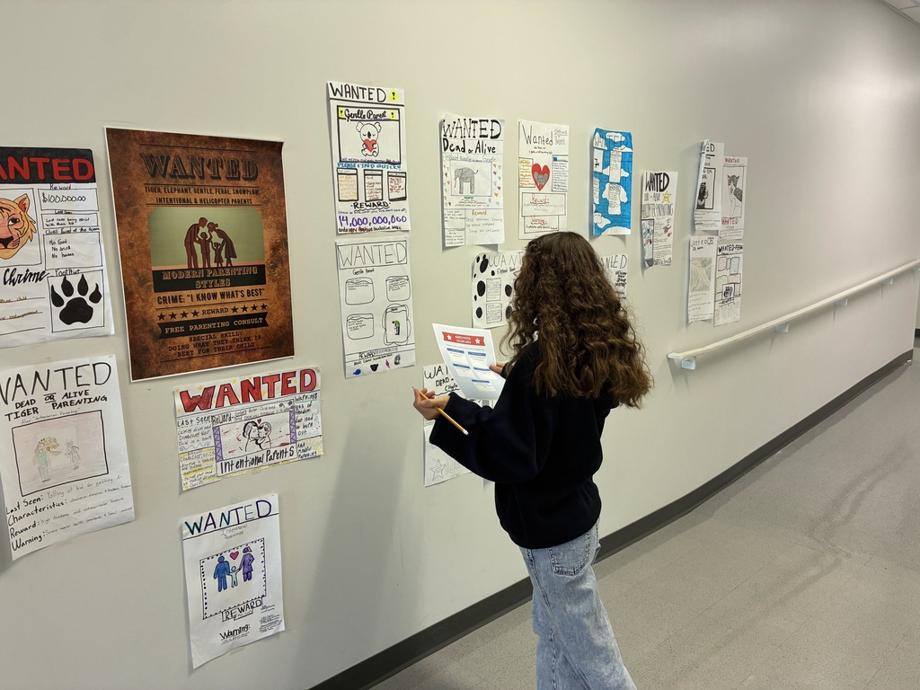 Child Development students take part in a Gallery Walk to view posters featuring different parenting styles.