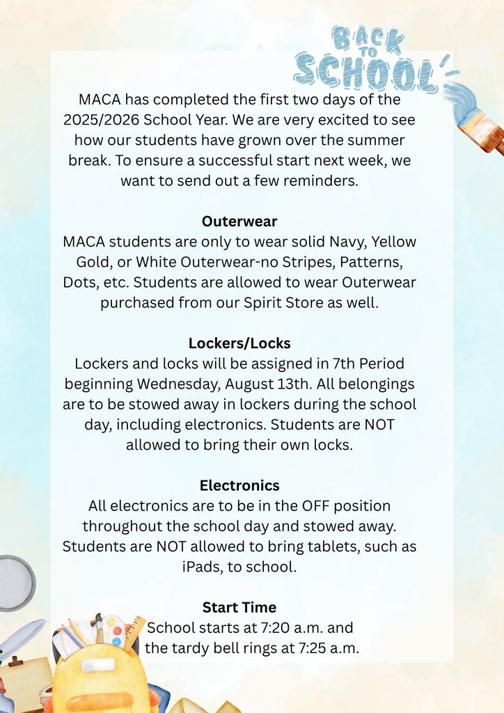 Back to School reminders 