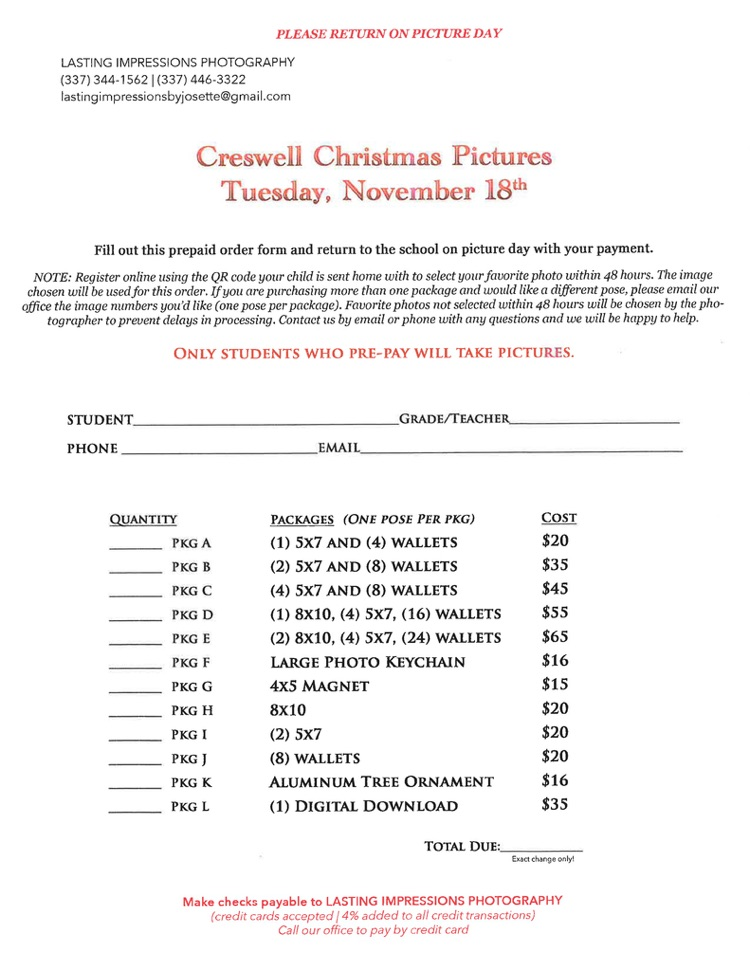 Christmas Price List