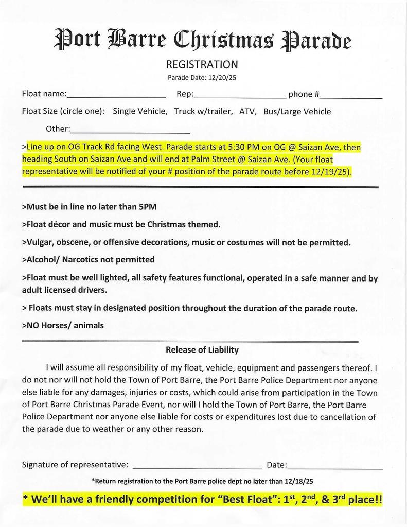 Port Barre Christmas Parade 2025
