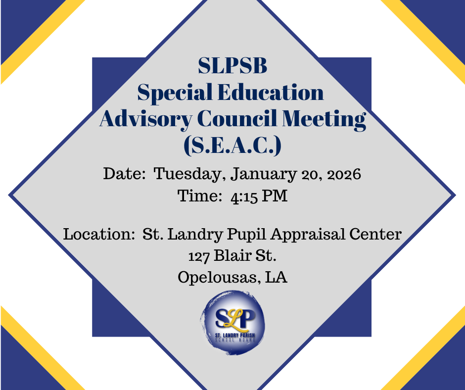 SEAC Meeting Jan 20th at 4:15 PM at Pupil Appraisal Center