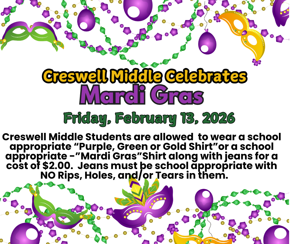 Mardi Gras Dress Out Day 2026